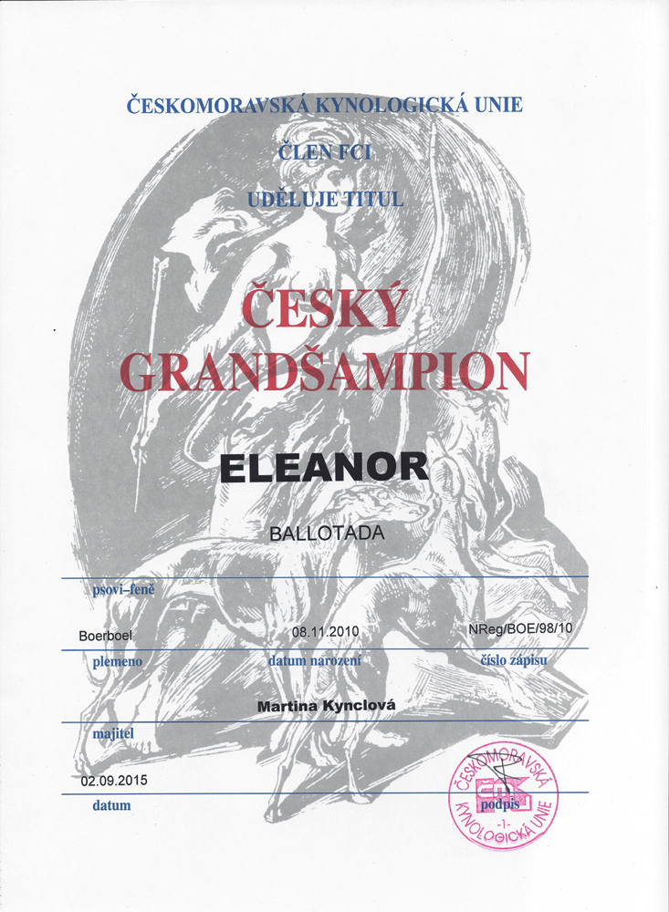 Diplom, Eleanor Ballotada - Český grand šampion